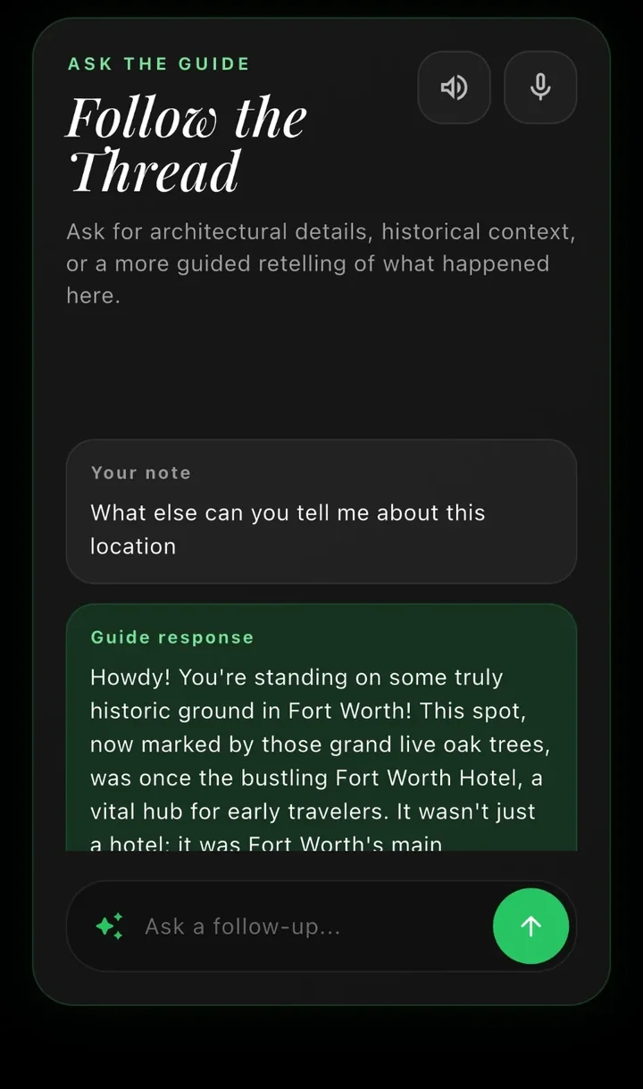 The AI Tour Guide answering a question about a Fort Worth marker