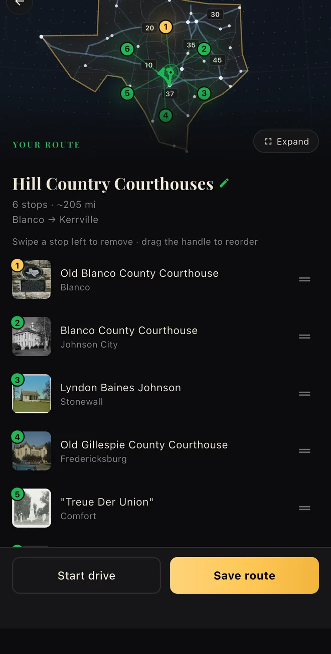 The Hill Country Courthouses official route